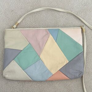 Vintage 80’s 90’s Leather Colorful Pastel Patchwork Clutch Bag Crossbody Purse